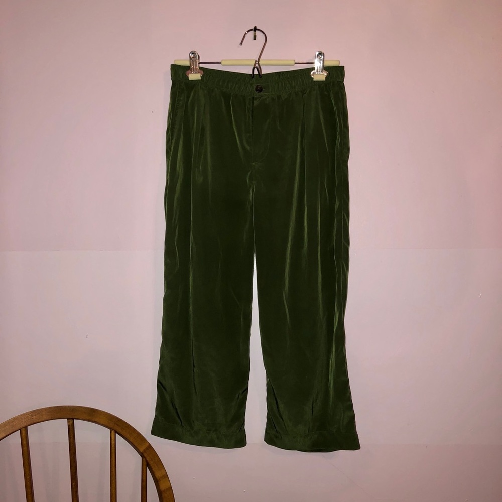 J crew forest green silky culottes